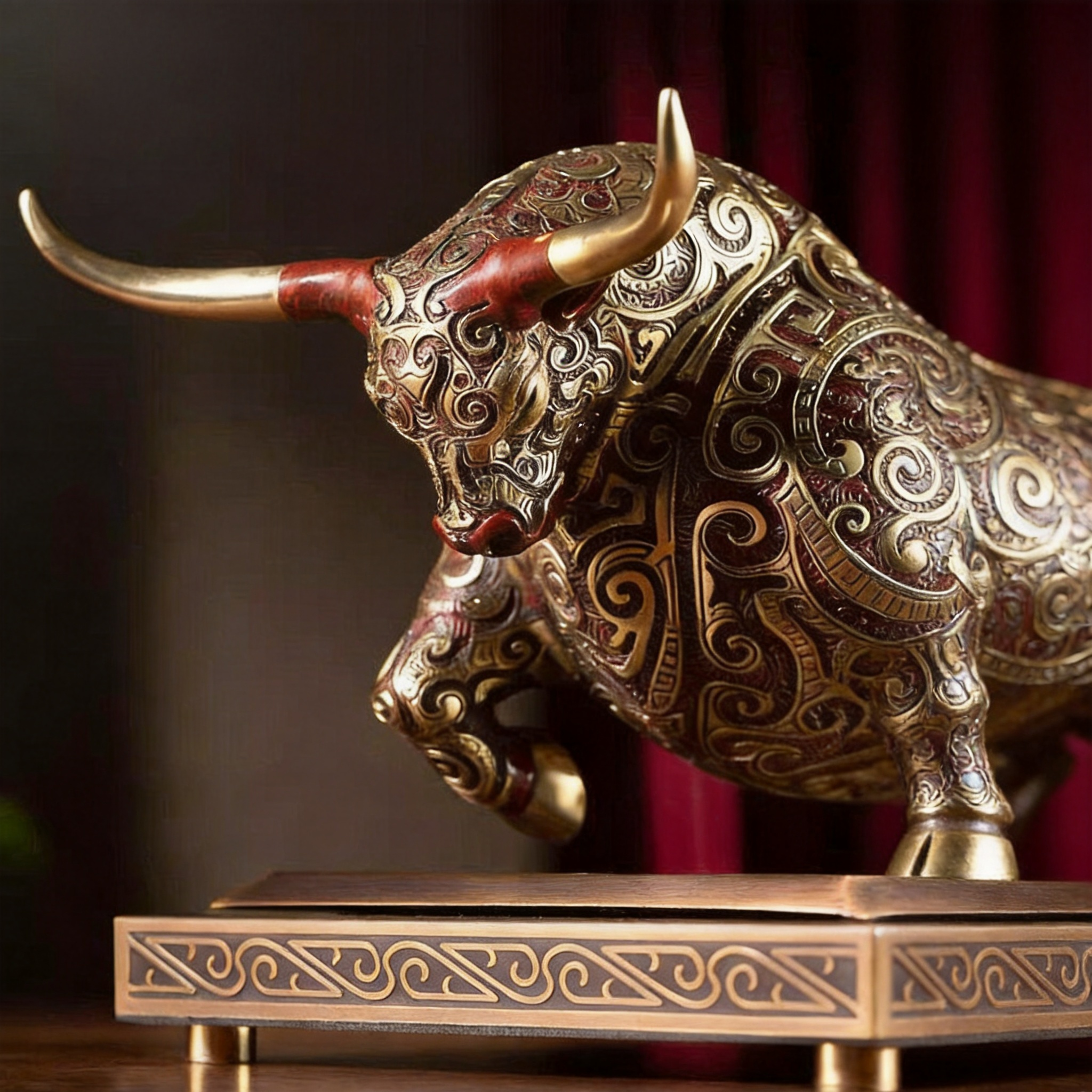 Zhu Bingren Copper Four Joys Divine Bull Brass Sculpture