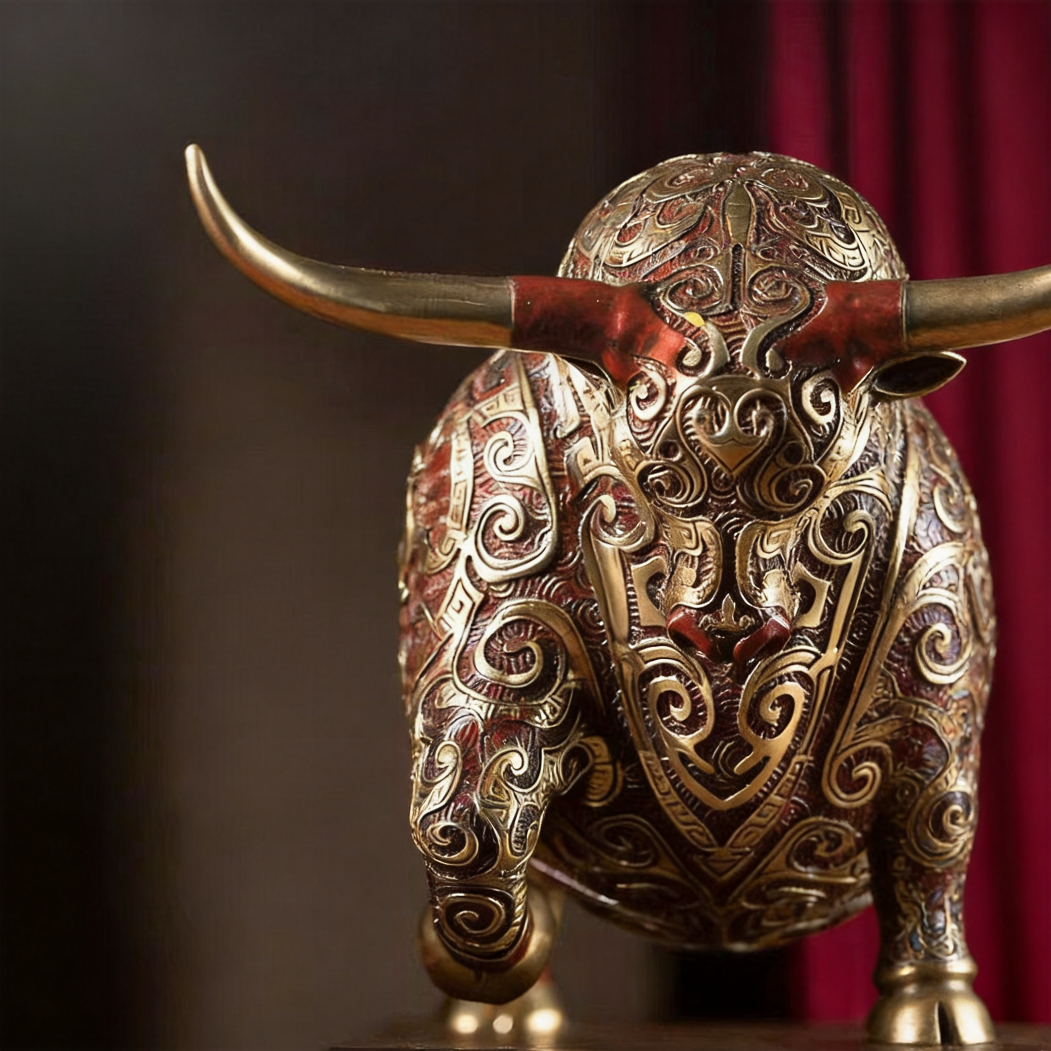 Zhu Bingren Copper Four Joys Divine Bull Brass Sculpture