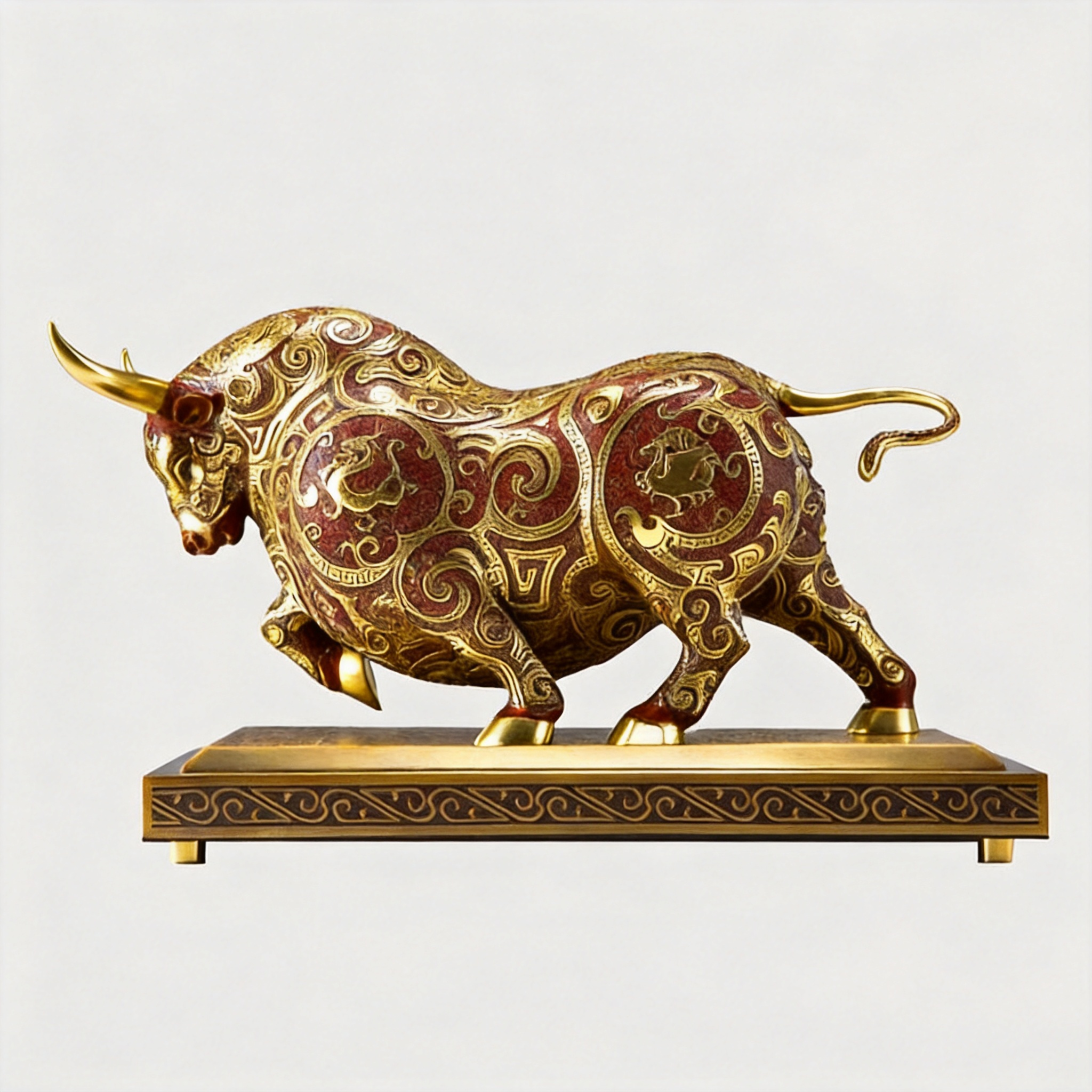 Zhu Bingren Copper Four Joys Divine Bull Brass Sculpture