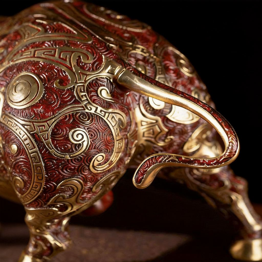 Zhu Bingren Copper Four Joys Divine Bull Brass Sculpture